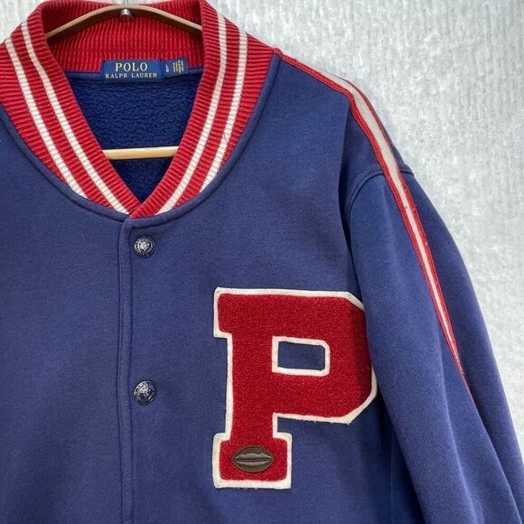 Ralph Lauren Multicolor Letterman Polo New York Fleece Varsity Jacket Large - Picture 2 of 11